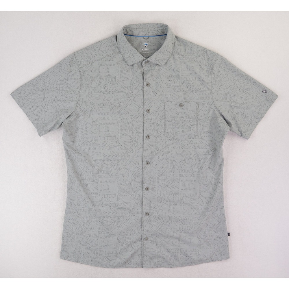 Kuhl Persuadr Shirt Mens Large Tall Gray Geometric Print Short Sleeve Gorpcore